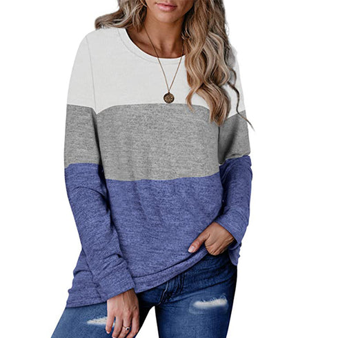 Women's Color Matching Round Collar Thin Sweatshirt