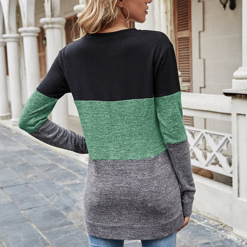 Women's Color Matching Round Collar Thin Sweatshirt