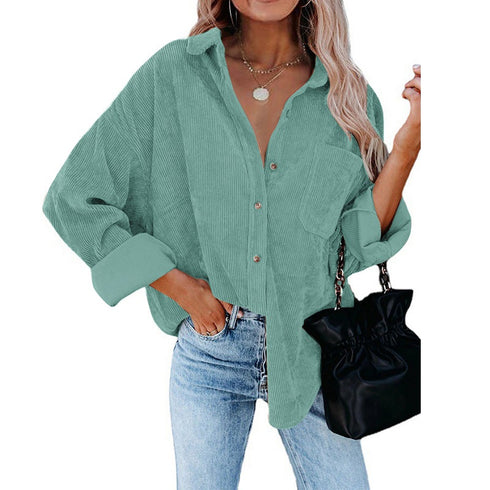 Women's Corduroy Loose Button Shirt Casual Blouse