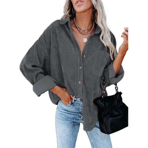 Women's Corduroy Loose Button Shirt Casual Blouse