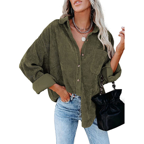 Women's Corduroy Loose Button Shirt Casual Blouse