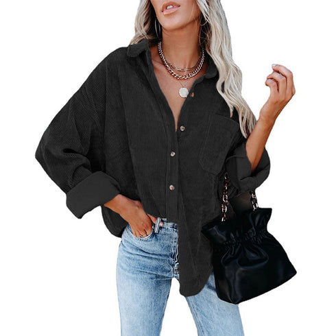 Women's Corduroy Loose Button Shirt Casual Blouse