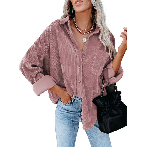 Women's Corduroy Loose Button Shirt Casual Blouse