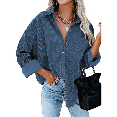 Women's Corduroy Loose Button Shirt Casual Blouse