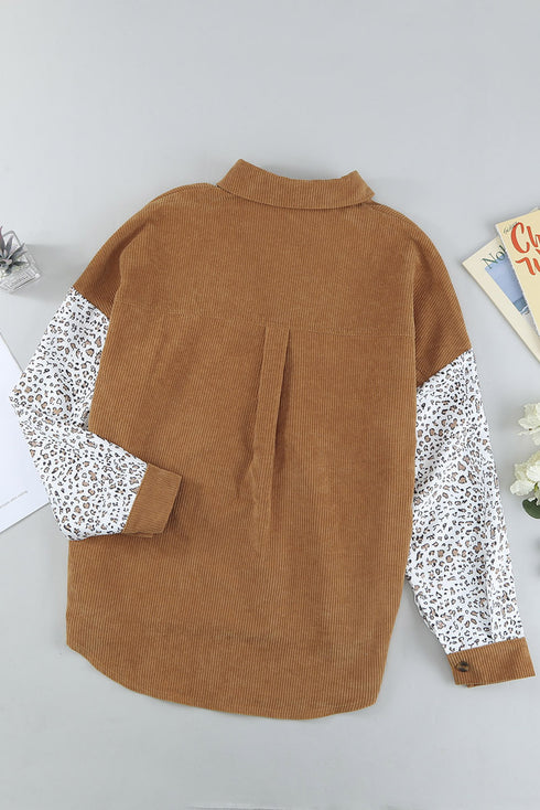 Women's Corduroy Loose Casual Leopard Button Shirt