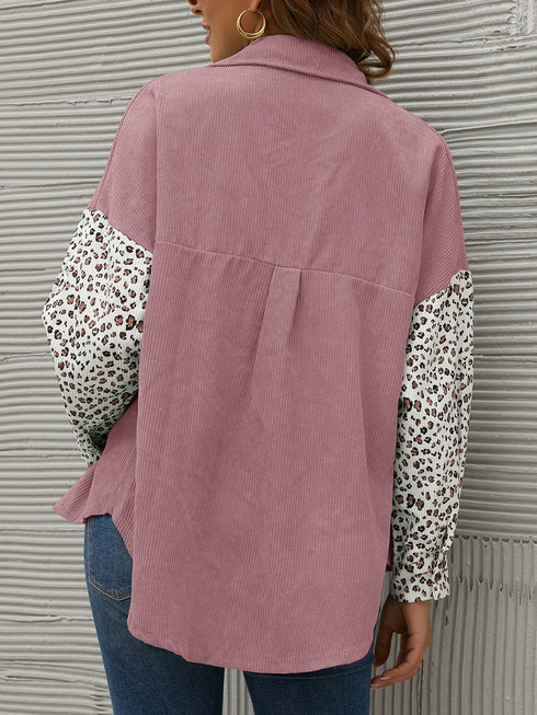 Women's Corduroy Loose Casual Leopard Button Shirt