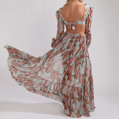 Women's Cut Out Flowy Maxi Long Sleeve Long Dresses