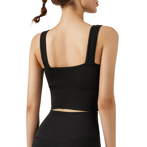 Women's Deep V-Neck Breathable Fitness Tank Bra Pads