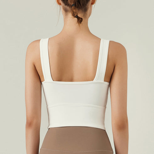 Women's Deep V-Neck Breathable Fitness Tank Bra Pads