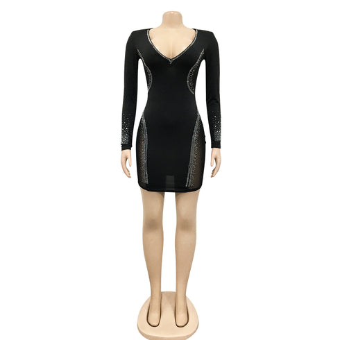 Women's Deep V-neck Fluoroscopy Gauze Cocktail Dresses