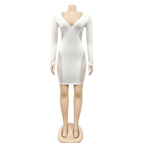 Women's Deep V-neck Fluoroscopy Gauze Cocktail Dresses