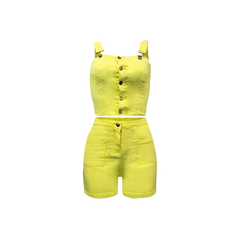 Women's Denim Halter Tops Shorts Two Piece Outfits