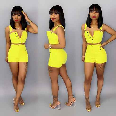 Women's Denim Halter Tops Shorts Two Piece Outfits