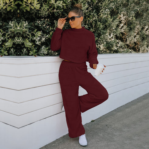 Women's Double Faced Pile Suit Two Piece Outfits Loungewear