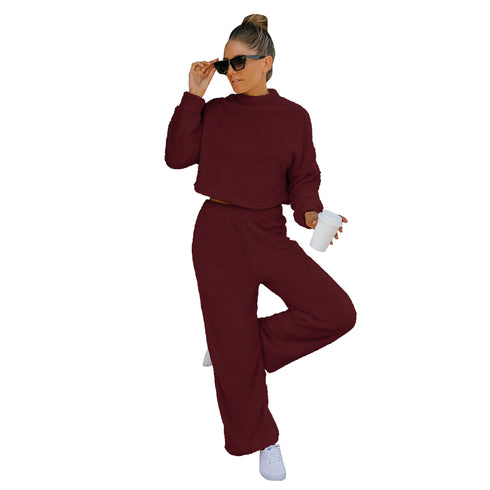 Women's Double Faced Pile Suit Two Piece Outfits Loungewear