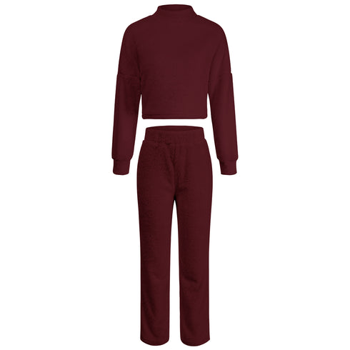 Women's Double Faced Pile Suit Two Piece Outfits Loungewear