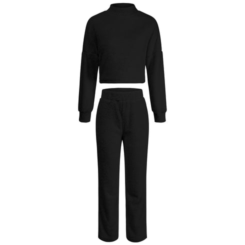 Women's Double Faced Pile Suit Two Piece Outfits Loungewear