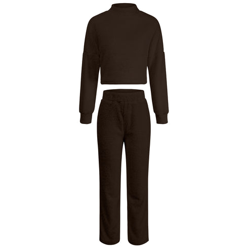 Women's Double Faced Pile Suit Two Piece Outfits Loungewear