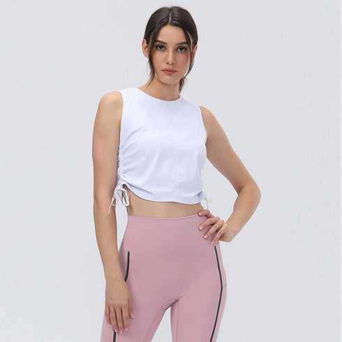 Women's Drawstring Pleated Sports Fitness Crop Tank