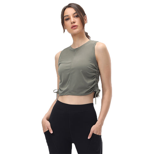 Women's Drawstring Pleated Sports Fitness Crop Tank