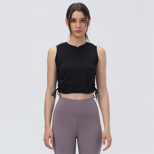 Women's Drawstring Pleated Sports Fitness Crop Tank