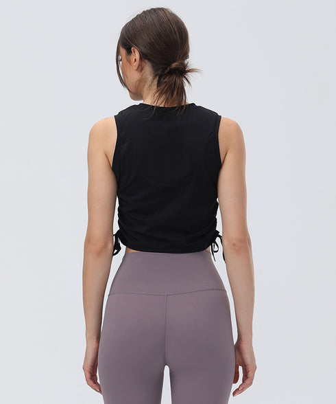 Women's Drawstring Pleated Sports Fitness Crop Tank
