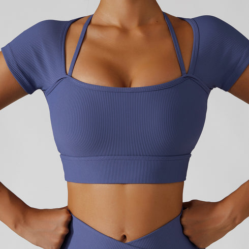 Women's Exercise Running Crop Tops Yoga Skinny T-Shirt