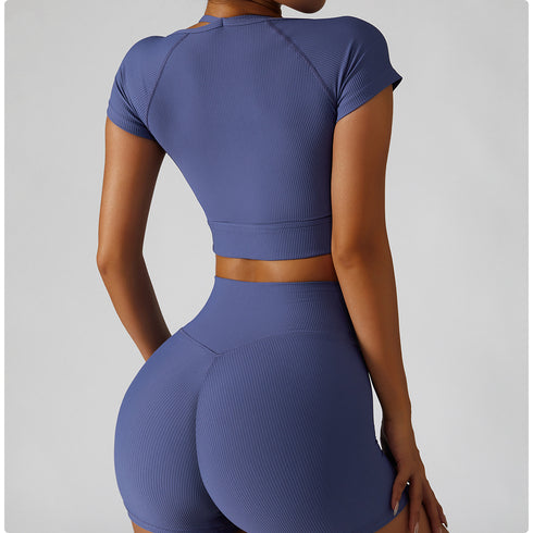 Women's Exercise Running Crop Tops Yoga Skinny T-Shirt