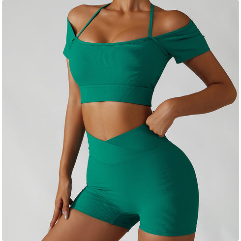 Women's Exercise Running Crop Tops Yoga Skinny T-Shirt