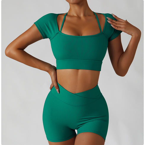 Women's Exercise Running Crop Tops Yoga Skinny T-Shirt