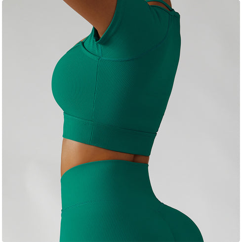 Women's Exercise Running Crop Tops Yoga Skinny T-Shirt