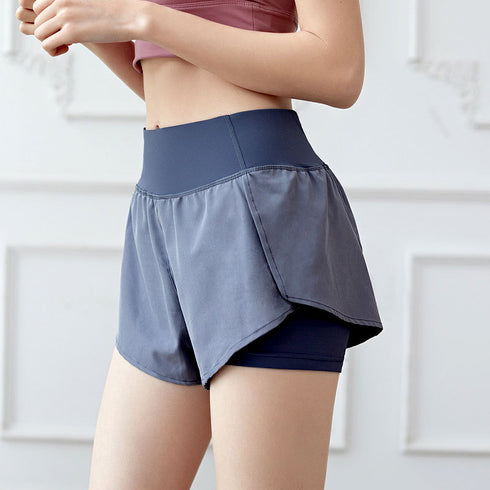 Women's Fake Two Piece Hi-Waist Butt Lifter Skinny Shorts