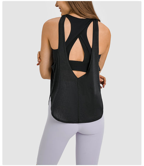 Women's Fake Two Piece Yoga Loose Sports Bra Tank