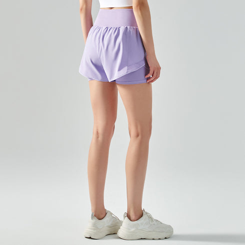 Women's Fake Two Pieces Running Loose Breathable Shorts