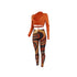 Women's Fashion Sexy Mesh Print Two Piece Outfits Set