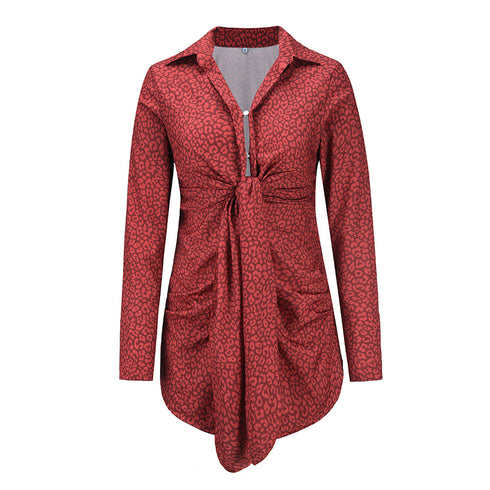 Women's Fashion Sexy Slim Print Shirt Dress