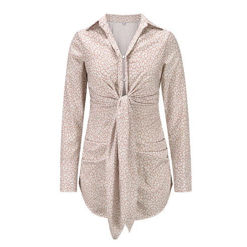 Women's Fashion Sexy Slim Print Shirt Dress