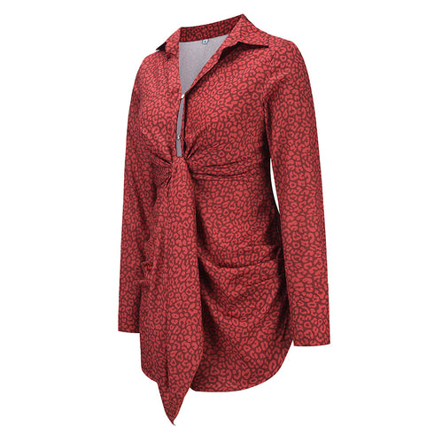 Women's Fashion Sexy Slim Print Shirt Dress