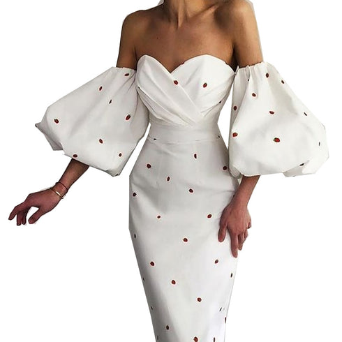 Women's Fashion Wrap Breast Bud Sleeve Polka-dot Dresses