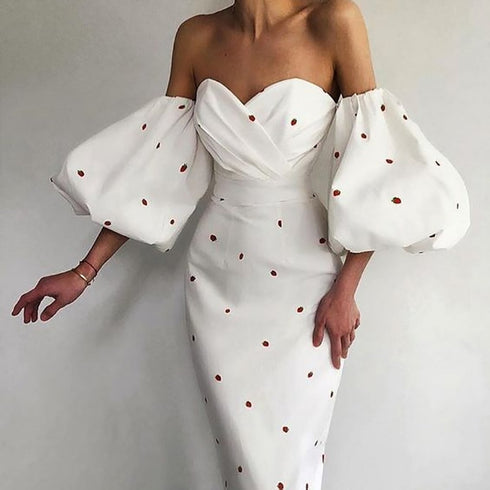 Women's Fashion Wrap Breast Bud Sleeve Polka-dot Dresses