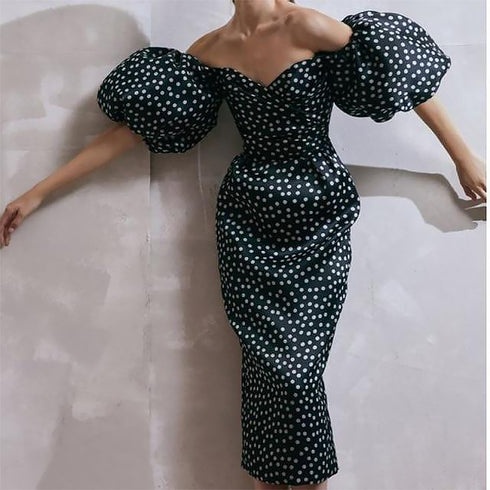 Women's Fashion Wrap Breast Bud Sleeve Polka-dot Dresses