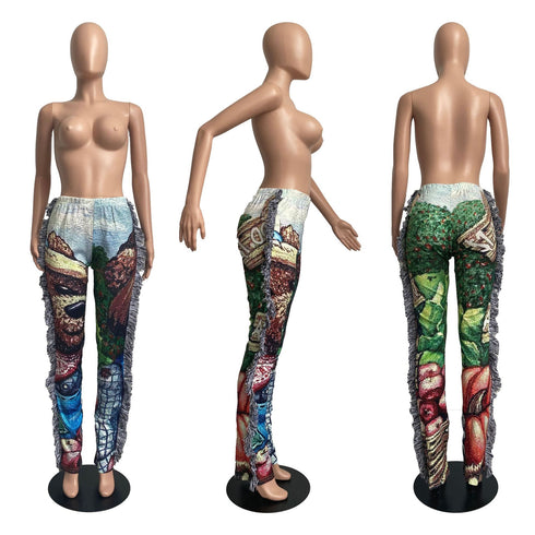Women's Fashionable Patchwork Print Straight Leg Pants
