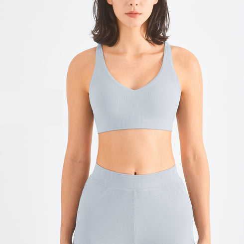 Women's Fitness Ribbed Fabric Naked Feeling Bralette Bra