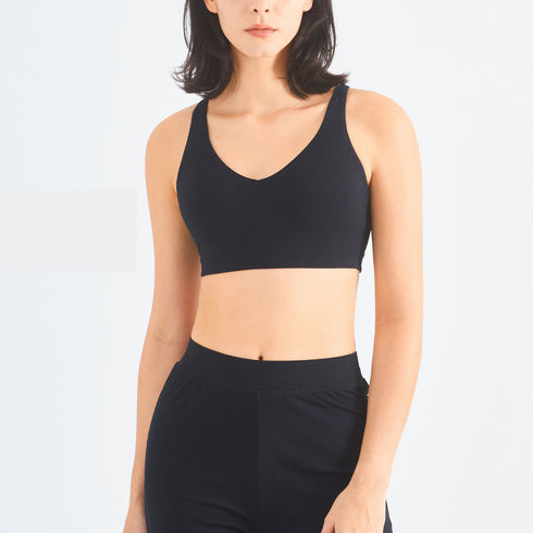 Women's Fitness Ribbed Fabric Naked Feeling Bralette Bra