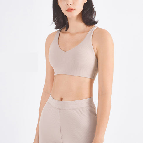 Women's Fitness Ribbed Fabric Naked Feeling Bralette Bra