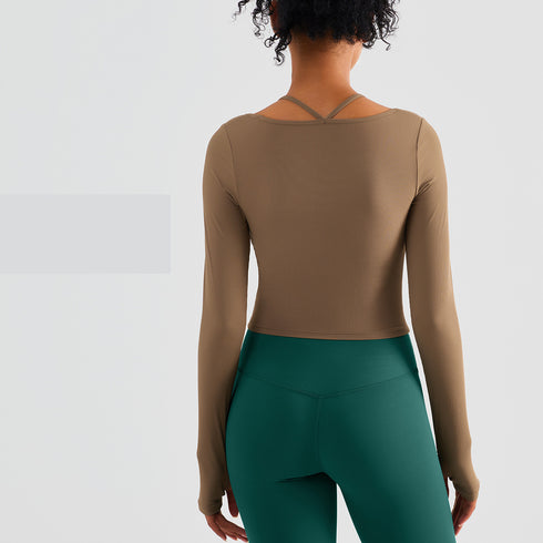 Women's Fitness Running Sweatshirts with Removable Cups