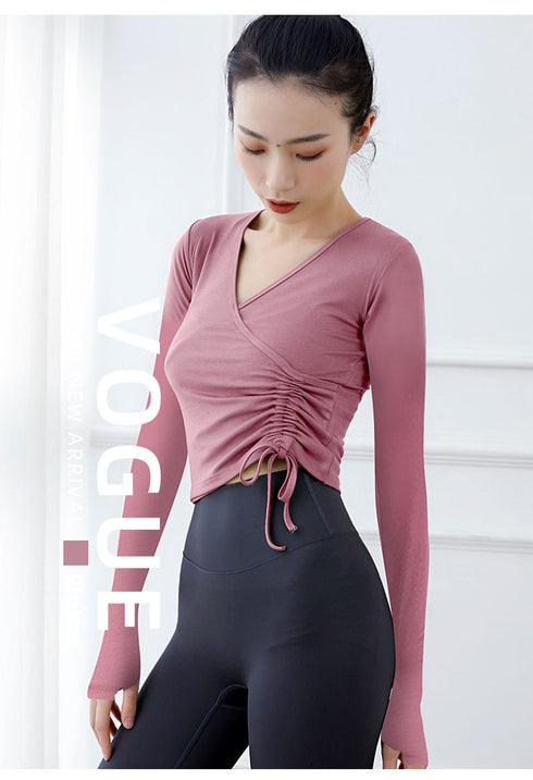 Women's Fitness Running V-Neck Drawstring Sweatshirts