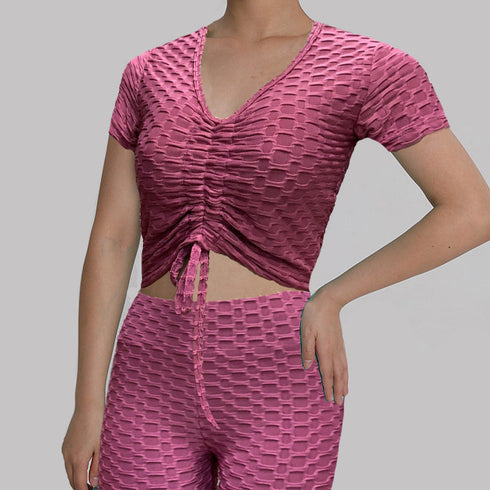 Women's Fitness Sport Drawstring T-shirt Yoga Shorts Suits