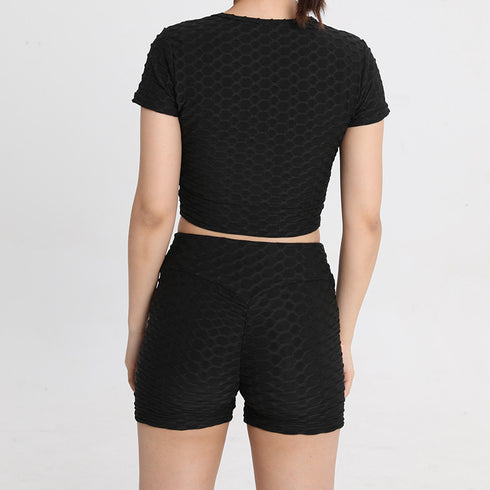 Women's Fitness Sport Drawstring T-shirt Yoga Shorts Suits