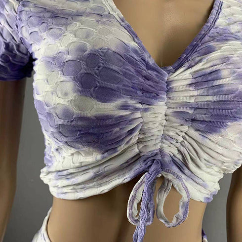 Women's Fitness Sport Tie-dye T-shirt Shorts Yoga Suits